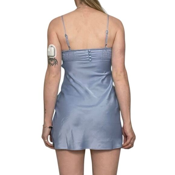 Urban Outfitters Silky Blue Lace Trim Mini Slip Dress - Picture 4 of 8